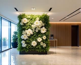 A modern floral installation in a corporate office lobby.